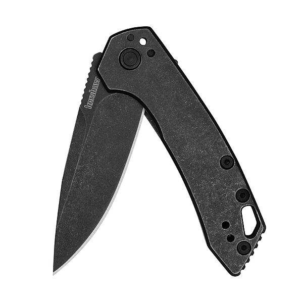 Kershaw Radar Folding Pocket Knife, 2.9 inch BlackWash Finish Blade, Black Handle, Pocketclip