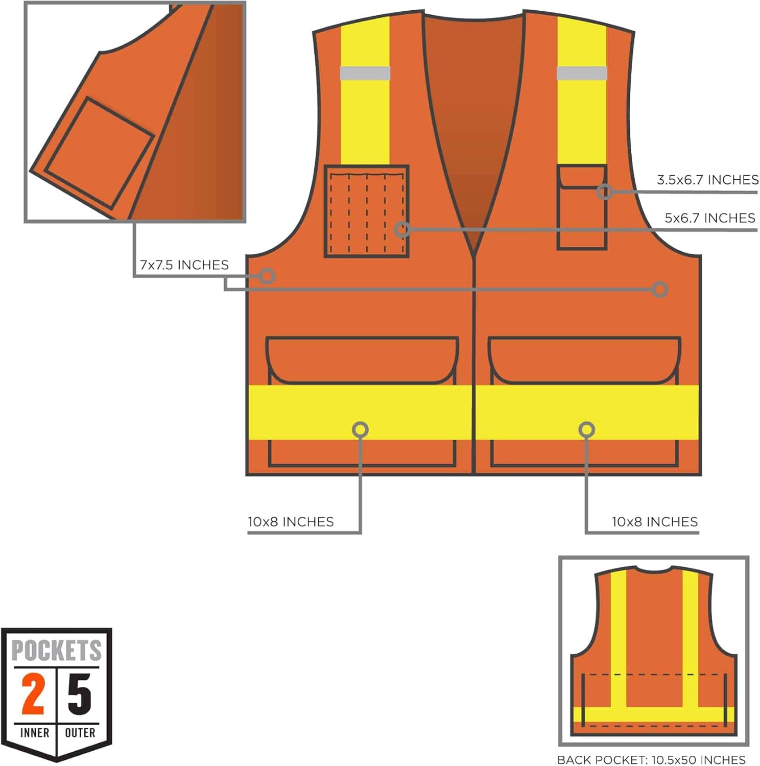 Ergodyne GloWear 8250ZHG Class-2 Hi-Gloss Surveyors Safety Vest