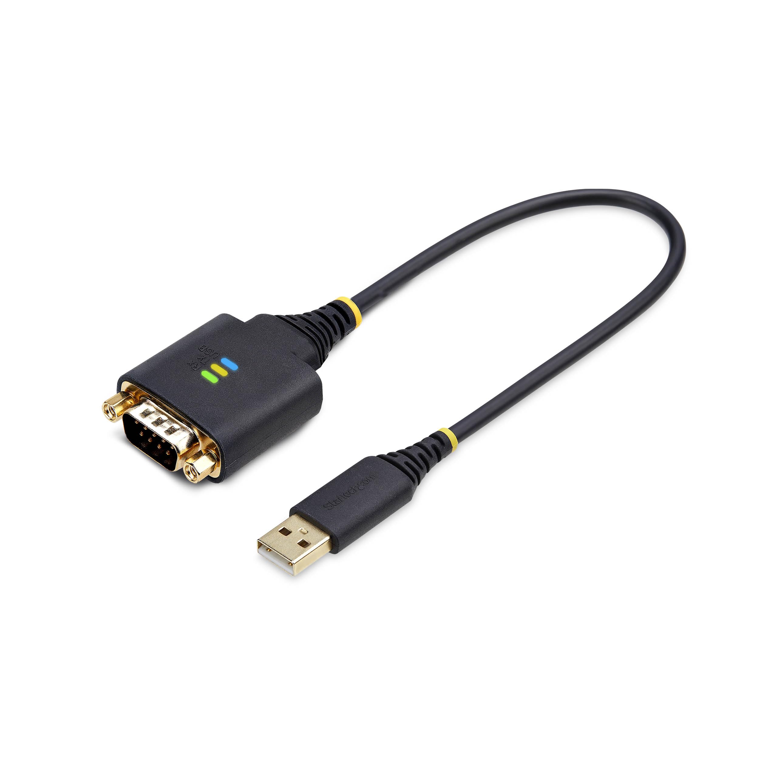 StarTech.com 1ft/30cm USB to Serial Adapter Cable, COM Retention, FTDI, USB-A to DB9 RS232, Interchangeable DB9 Nuts/Screws