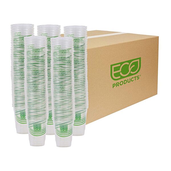 ECO PRODUCTS GreenStripe Clear Compostable 9oz PLA Plastic Cups, Case of 1000, Disposable Renewable Plant-Based Cold Cups