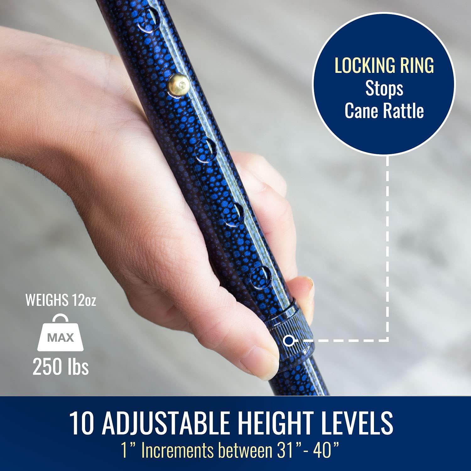 DMI Sports Walking Cane or Stick, Foldable Cane for Men, Women, Seniors and Handicapped Adjusts from 33-37" in 1 inch