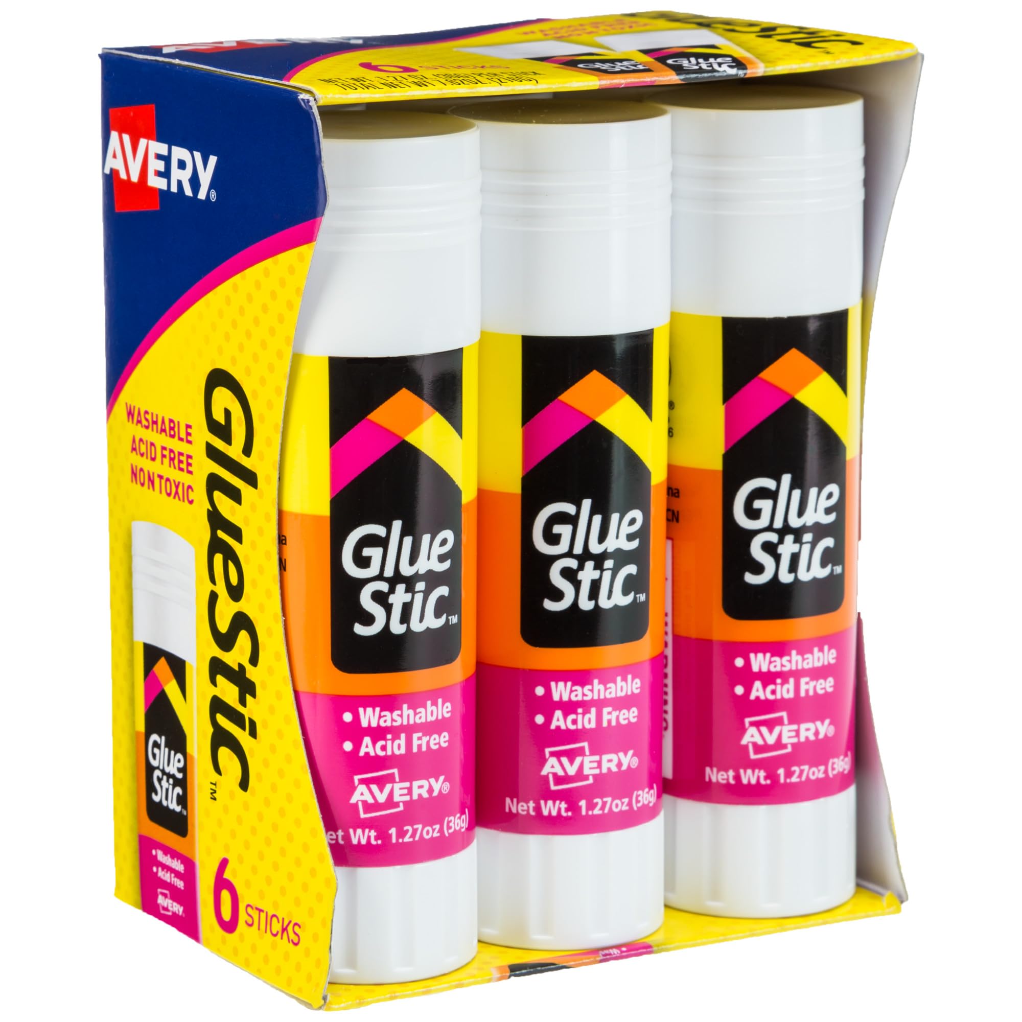 Avery Glue Stic - Washable, Non-Toxic Glue Sticks for Classroom, Crafting, and Office Use, 1.27 oz., Pack of 6