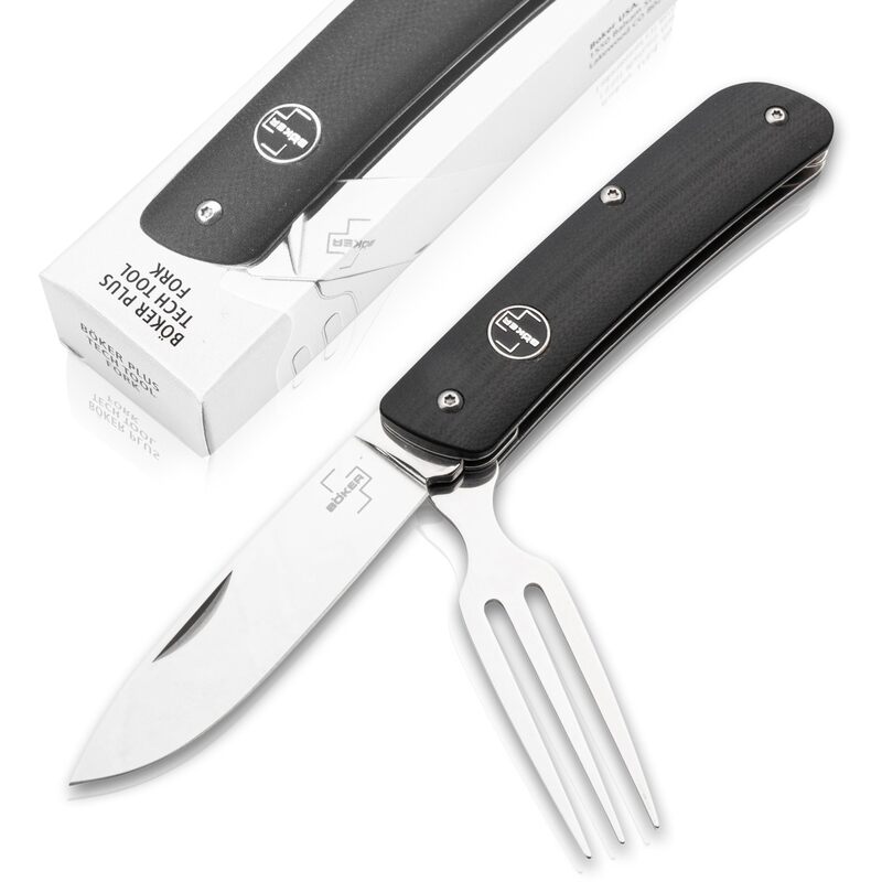 Böker Plus® Tech Tool Fork - noble pocket knife with fork - foldable camping cutlery - design travel cutlery - foldable outdoor cutlery with clip