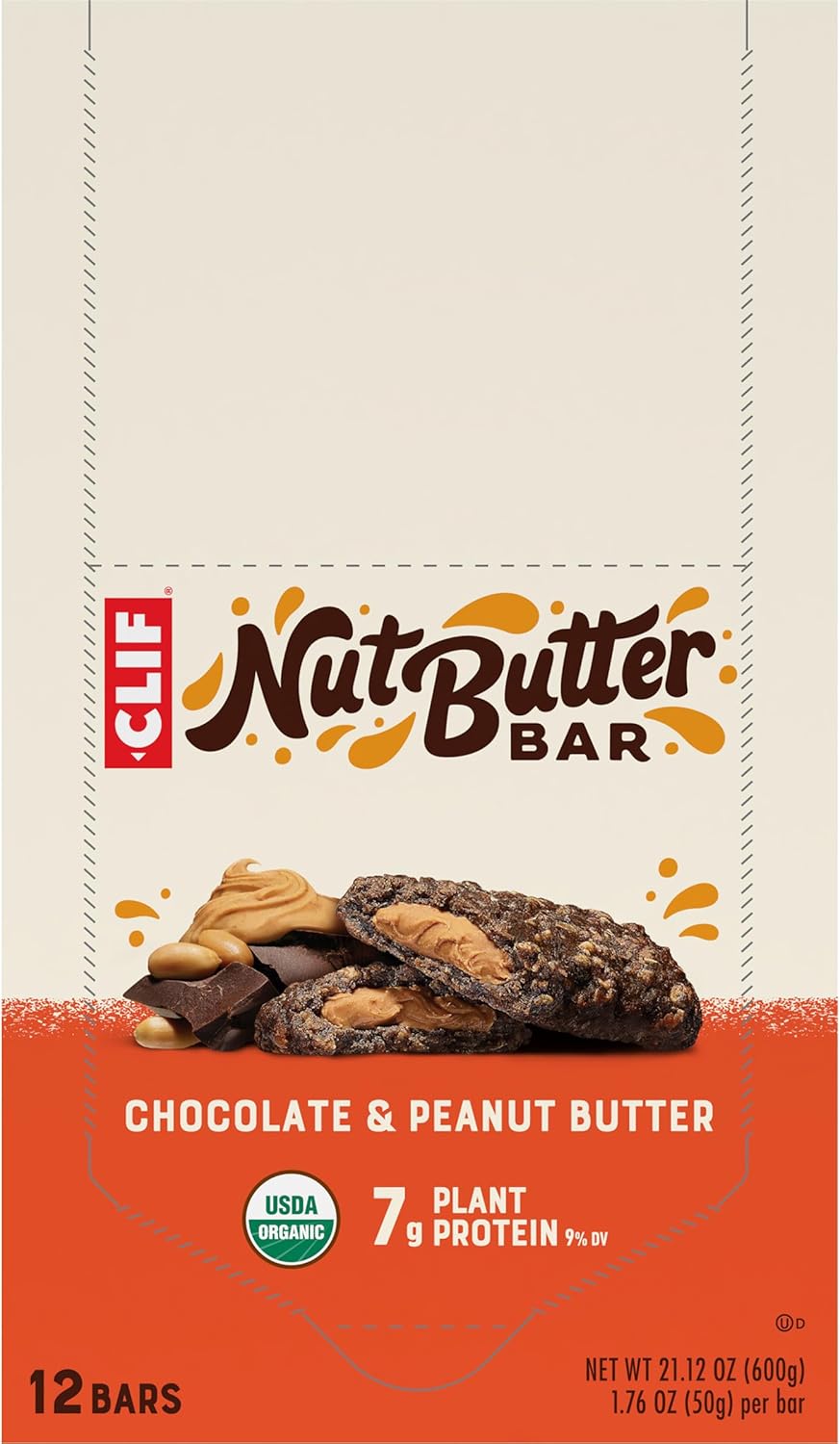 Clif Bar - Nut Butter Bar - Organic Snack Bars - Chocolate Peanut Butter - Organic - Plant Protein