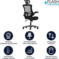 Flash Furniture Kelista High-Back Swivel Office Chair with Adjustable Lumbar Support and Seat Height, Ergonomic Mesh Desk Chair, Black Black Contemporary