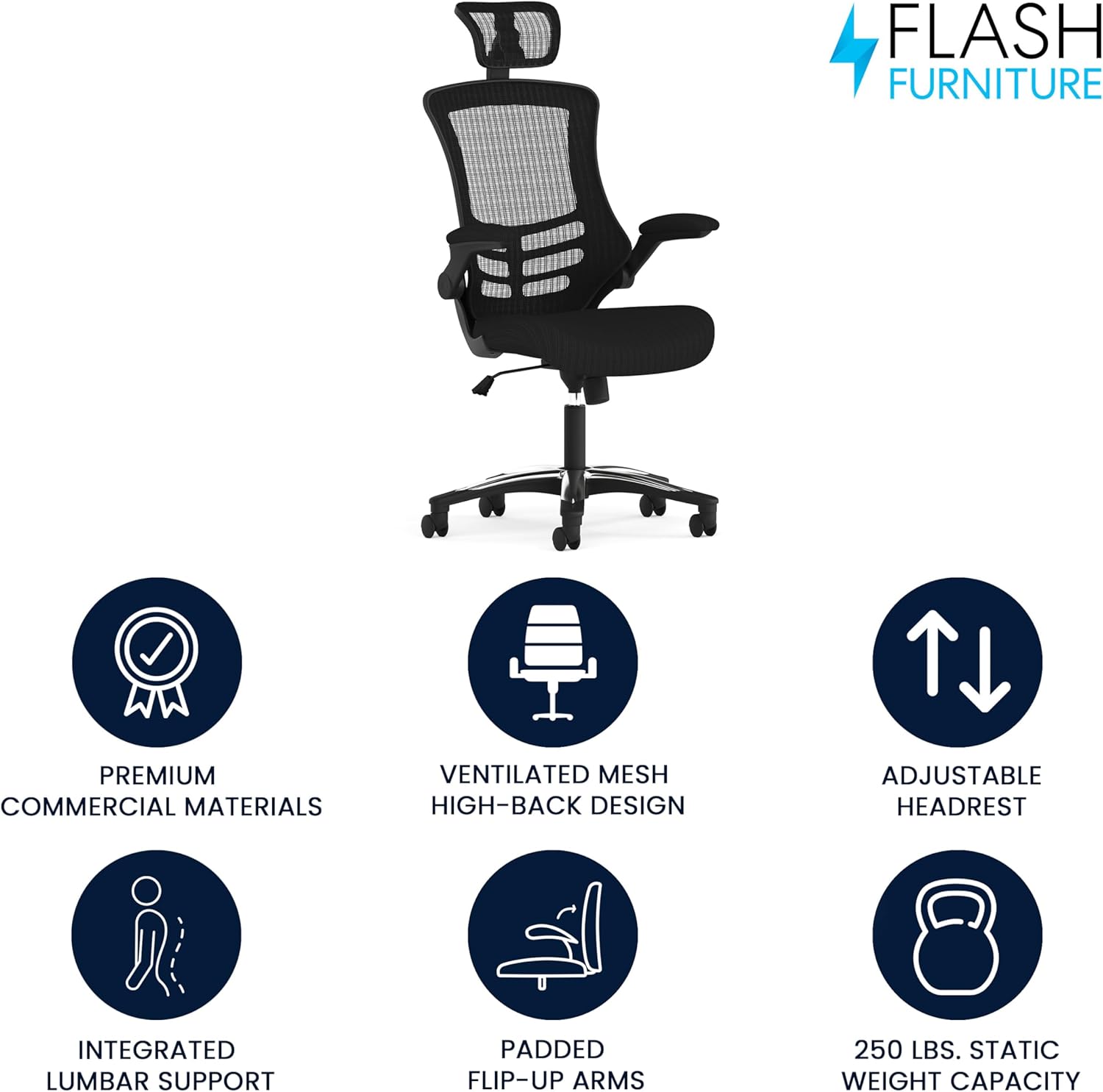 Flash Furniture Kelista High-Back Swivel Office Chair with Adjustable Lumbar Support and Seat Height