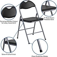 FLASH FURNITURE HERCULES Series Black Vinyl Metal Folding Chair with Carrying Handle