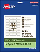 Avery EcoFriendly Matte White Recycled Rectangle Labels, 2/3" x 1-3/4", Print-to-The-Edge, Permanent Adhesive