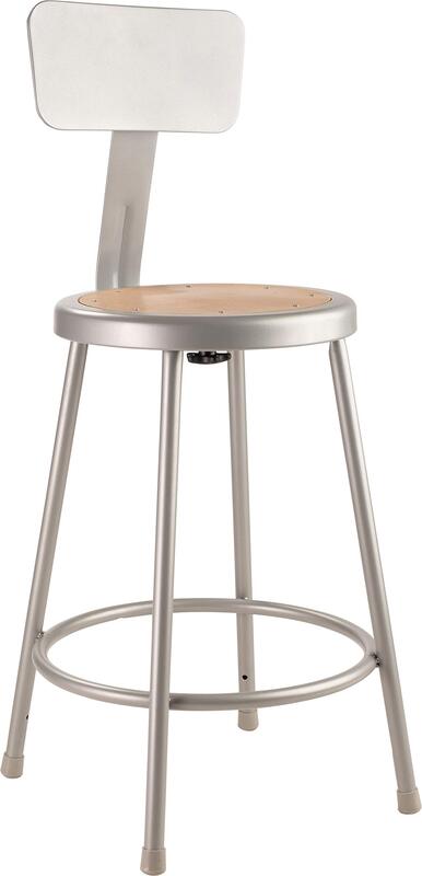 National Public Seating Steel Stool with 24" Hardboard Seat and Backrest, Grey