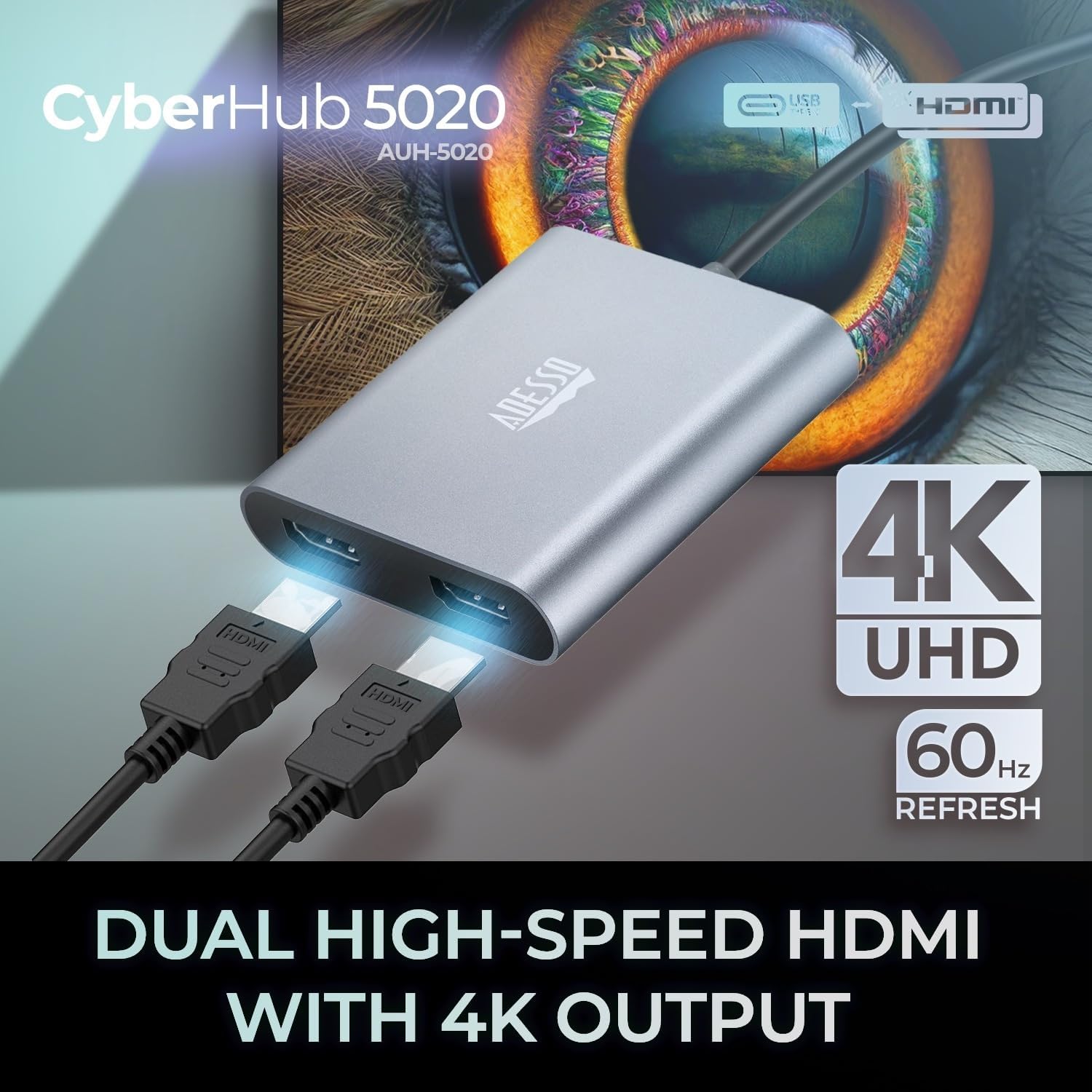 USB C to Dual HDMI Adapter, Compact and Portable USB C Adapter, Supports 4K@60Hz and Dual 2K/1080P@60Hz