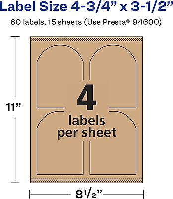 Avery Kraft Brown Arched Labels, Sure Feed Technology, 4.75" x 3.5"