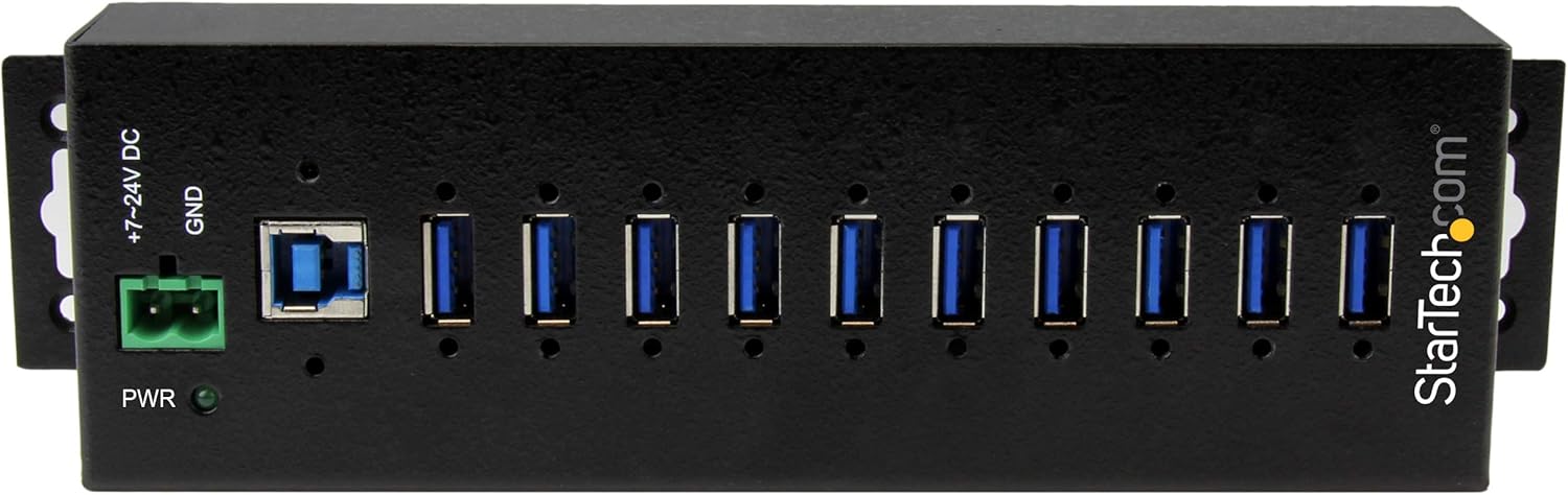 StarTech.com 10-Port USB 3.0 Hub with Power Adapter - Metal Industrial USB-A Hub with ESD & 350W Surge Protection