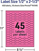 AVERY Printable Barbell Labels, Sure Feed Technology, 1/2" x 2-1/2", Bright Pink