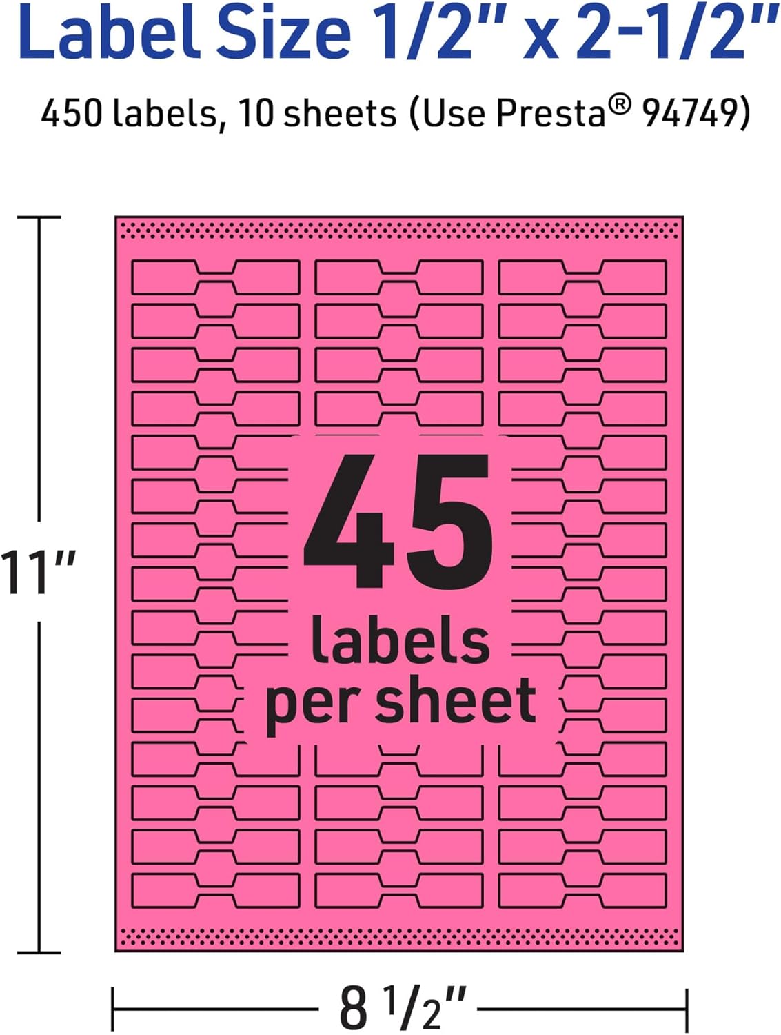 AVERY Printable Barbell Labels, Sure Feed Technology, 1/2" x 2-1/2", Bright Pink