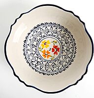 Gibson Home Luxembourg 2 Piece Stoneware Bowl Set, White with Blue Design, 10 and 8 Inch