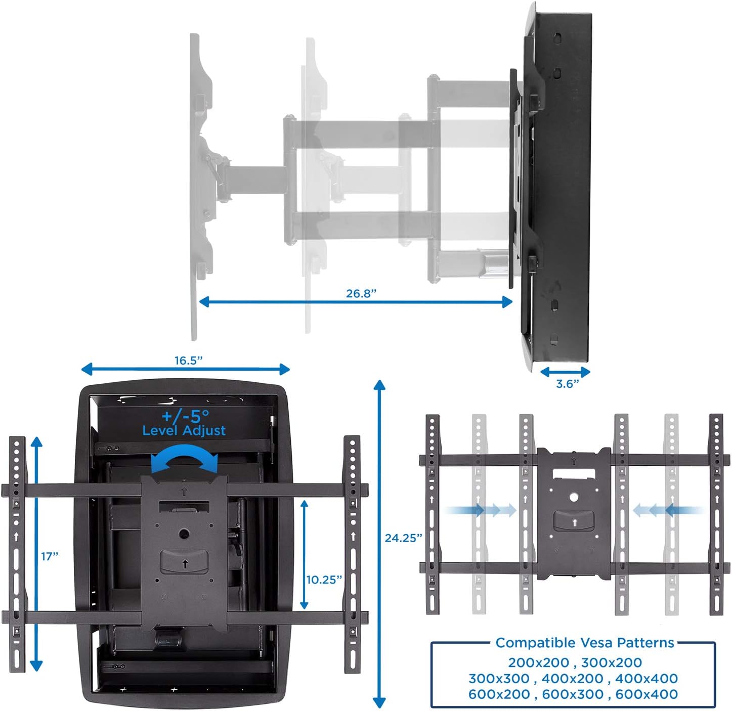 Mount-It! Recessed TV Wall Mount, Articulating Full Motion in-Wall TV Bracket for Flush Installation
