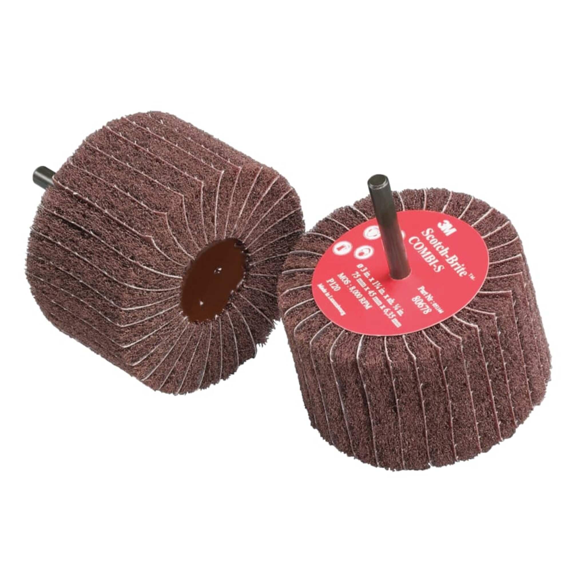 Scotch-Brite(TM) Combi-S Wheel 80801, X-Weight, Aluminum Oxide, 3" Diameter x 1-3/4" Width, 1/4" Shank, 80 Grit, 8000 rpm