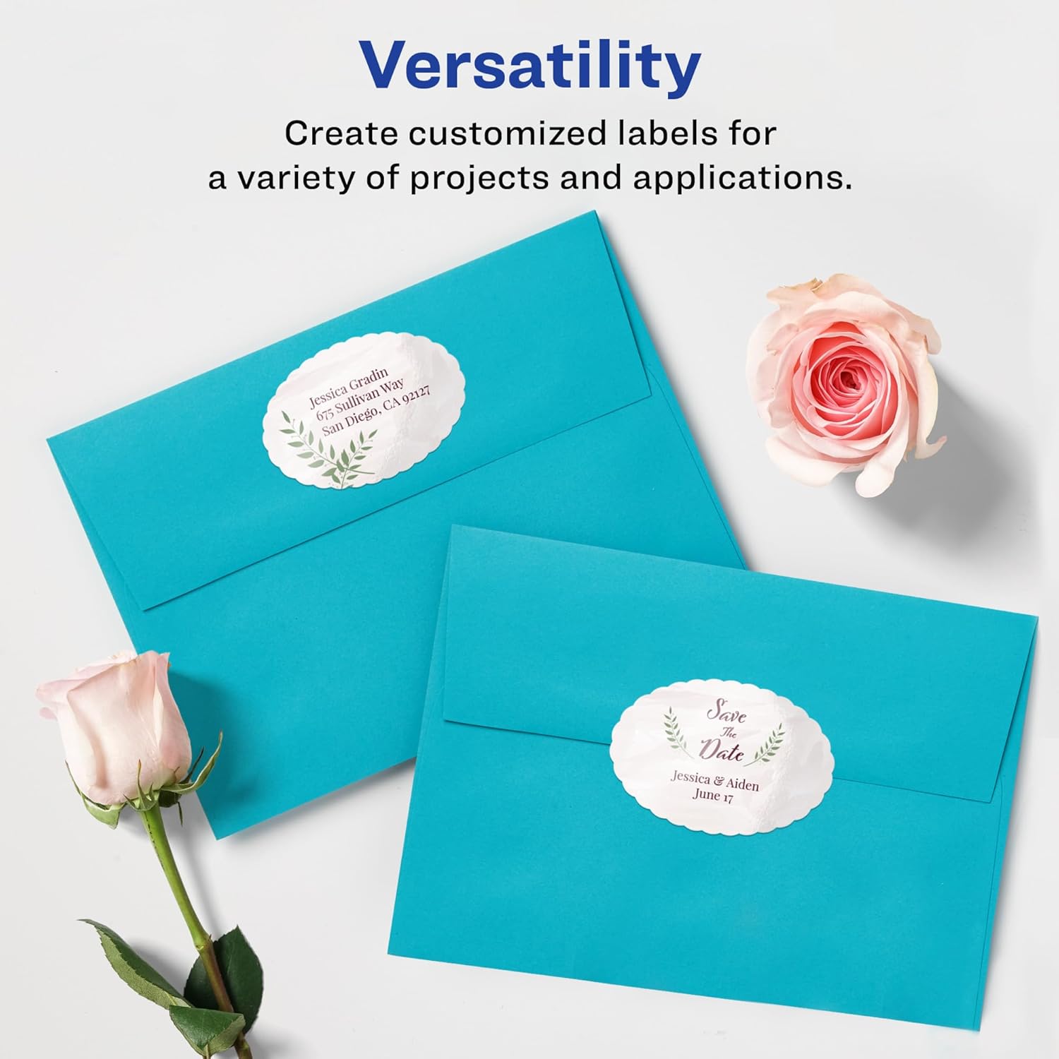 Avery Glossy White Oval Scalloped Labels, Sure Feed Technology, 2" x 3", Print-to-The-Edge, Permanent Adhesive