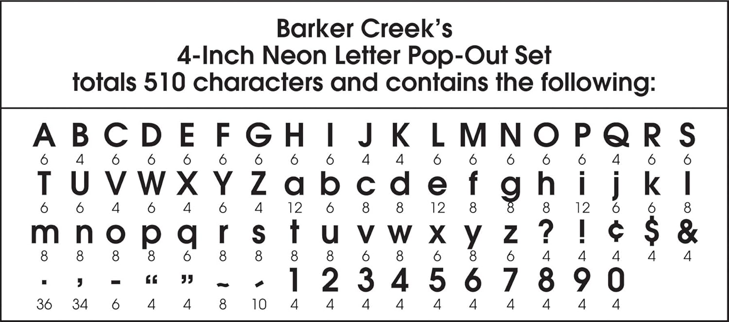 Barker Creek Letter Pop-Outs, 4" Neon, 2 Pack, Multicolor Designer Letters for Bulletin Boards, Breakrooms, Reception Areas
