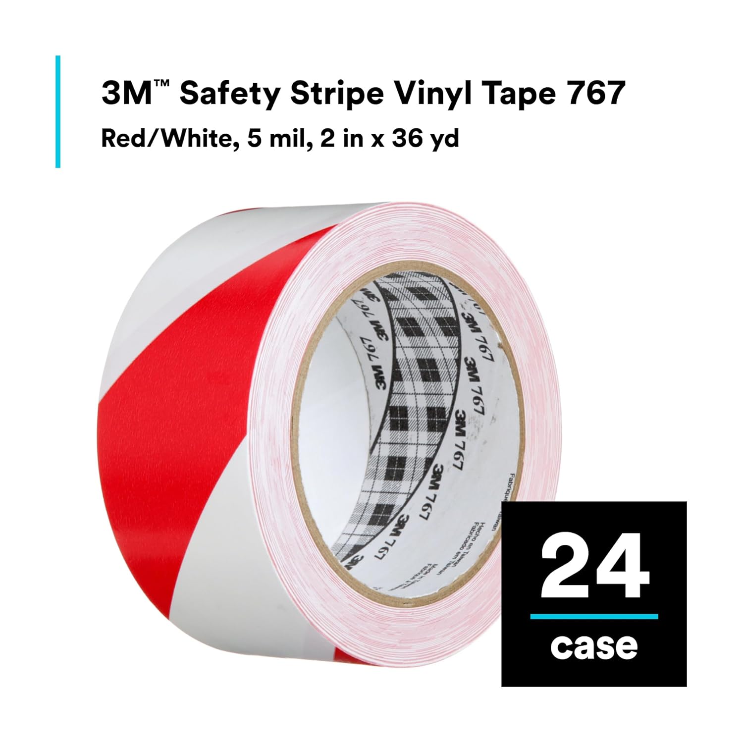 3M Striped Hazard Warning Tape 767 - High Visibility Vinyl Caution Tape for Floors, Walls and Pipes - 2' x 36 yards, 5 Mil