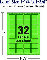 Avery Printable Rectangle Labels, Sure Feed Technology, 1-1/4" x 1-3/4", Neon Green, Laser/Inkjet Printable