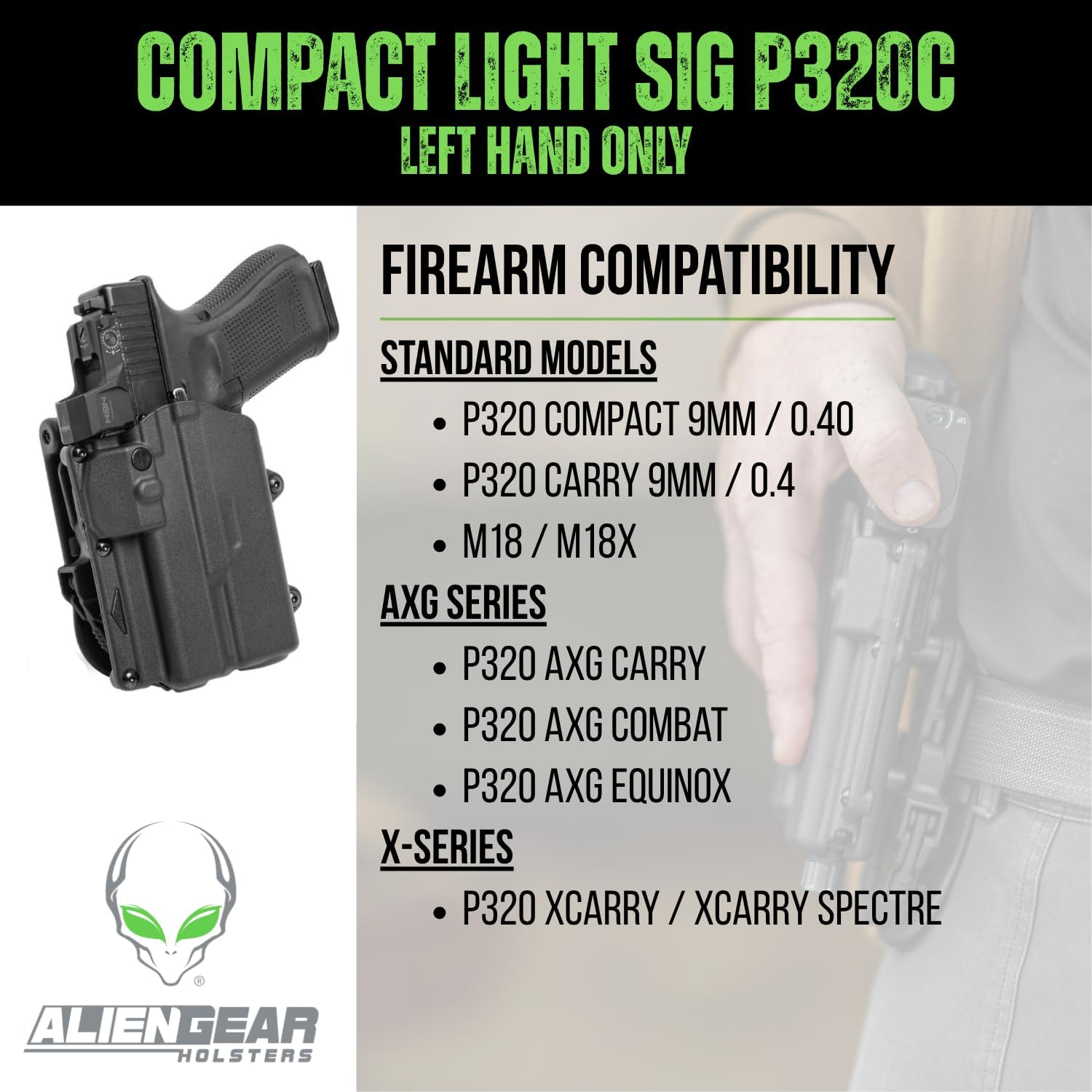 ALIEN GEAR Rapid Force Level 2 OWB Holster – Locking Belt Slide – Left Hand – Optic Compatible