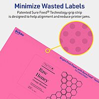 AVERY Printable Rectangle Labels, Sure Feed Technology, 2.5 x 4, Bright Pink, Print-to-The-Edge, Laser/Inkjet Printable