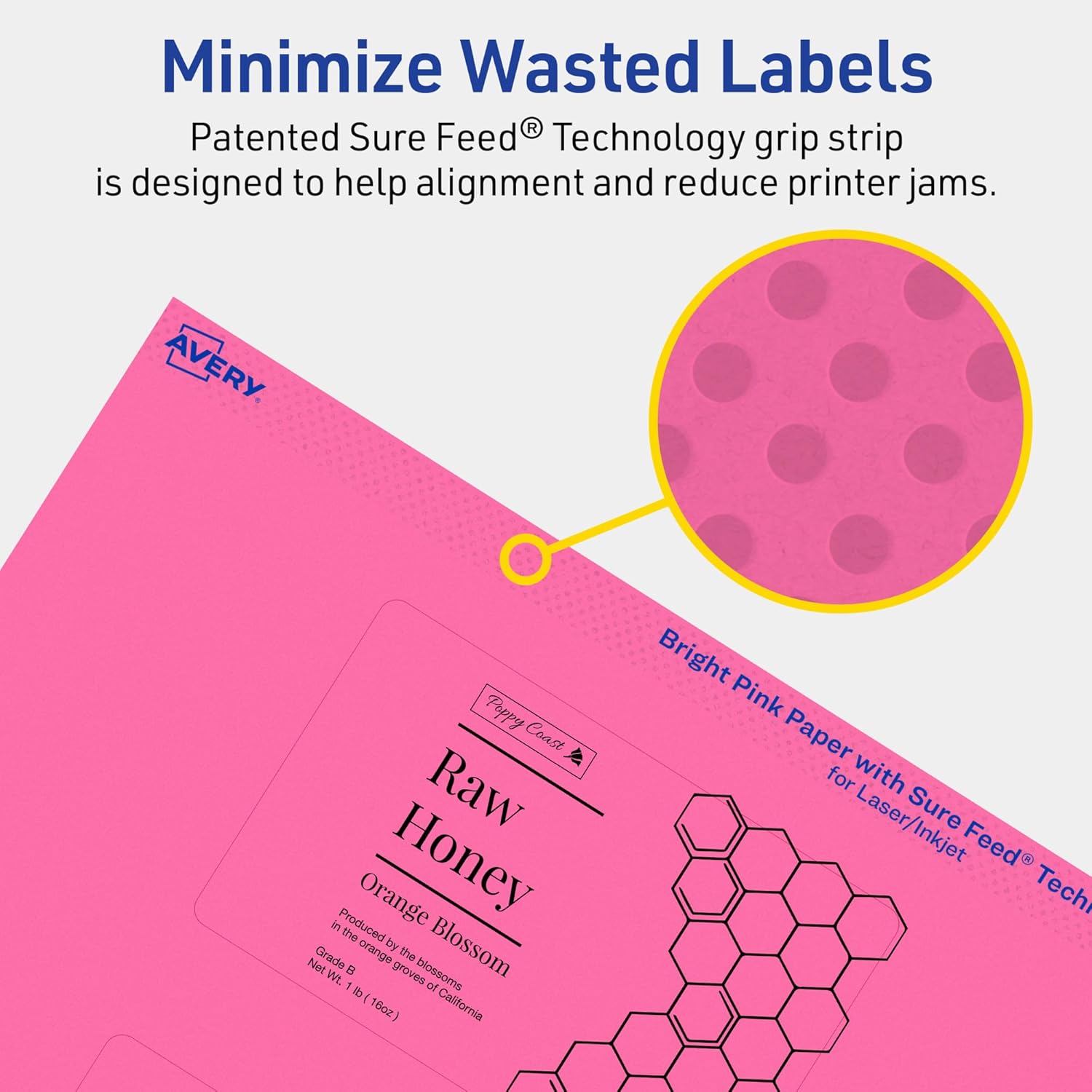 AVERY Printable Rectangle Labels, Sure Feed Technology, 2.5 x 4, Bright Pink, Print-to-The-Edge, Laser/Inkjet Printable