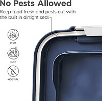 IRIS USA Airtight Dog Food Storage Container, 40 lbs & 14 lbs Combo, Stackable Treat Box, 2-Cup Scoop, Wheels, Keep Fresh, Easy Mobility, Navy Clear/Navy - Black Buckle