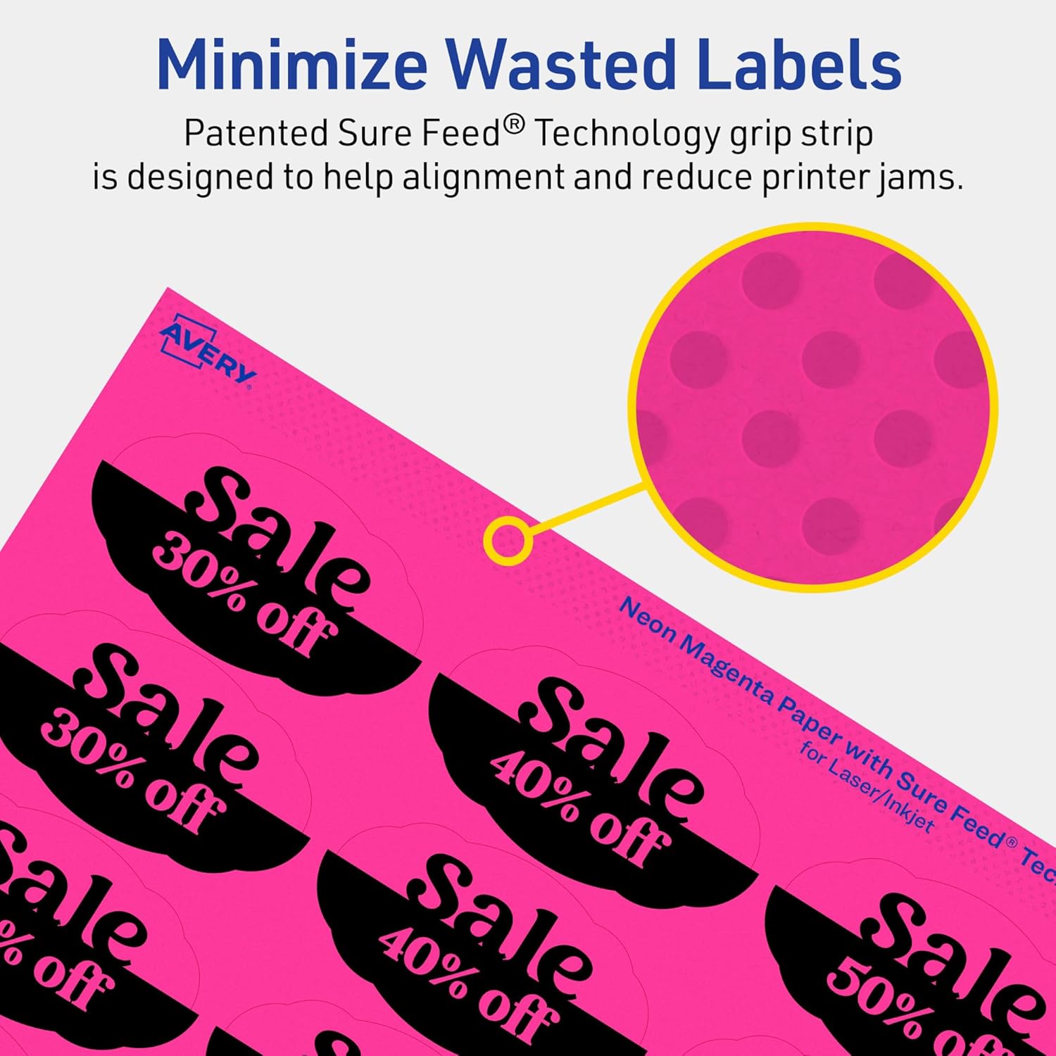 Avery Printable Oval Scalloped Labels, Sure Feed Technology, 1-1/8 in x 2-1/4 in, Neon Magenta, Print-to-the-Edge