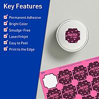 AVERY Printable Square Scalloped Labels, Sure Feed Technology, 1-5/8" x 1-5/8", Bright Pink, Print-to-Edge, Laser/Inkjet