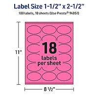Avery Printable Oval Labels, Sure Feed Technology, 1-1/2" x 2-1/2", Bright Pink