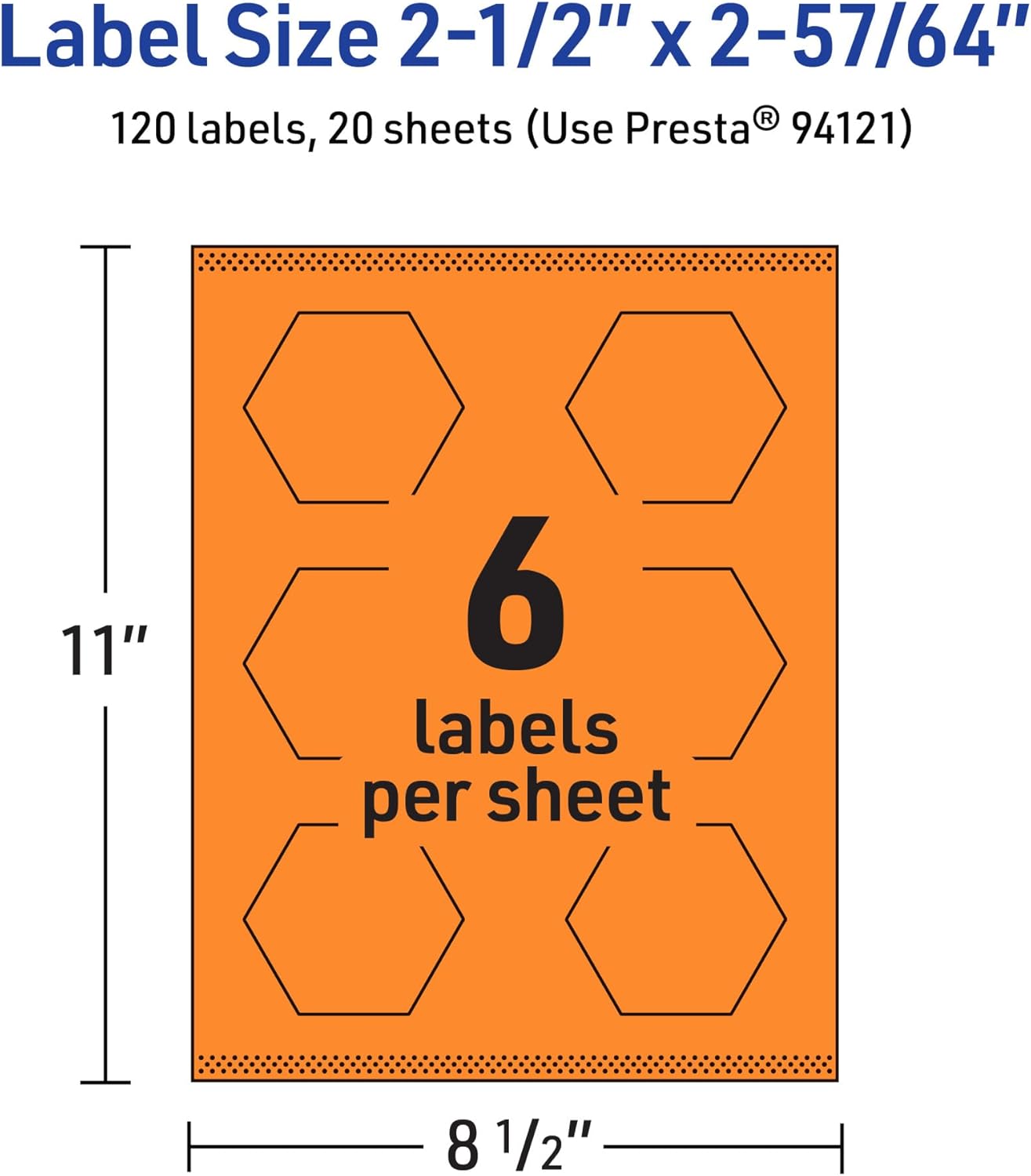 Avery Printable Hexagon Labels, Sure Feed Technology, 2-1/2" x 2-57/64", Bright Orange, Print-to-The-Edge