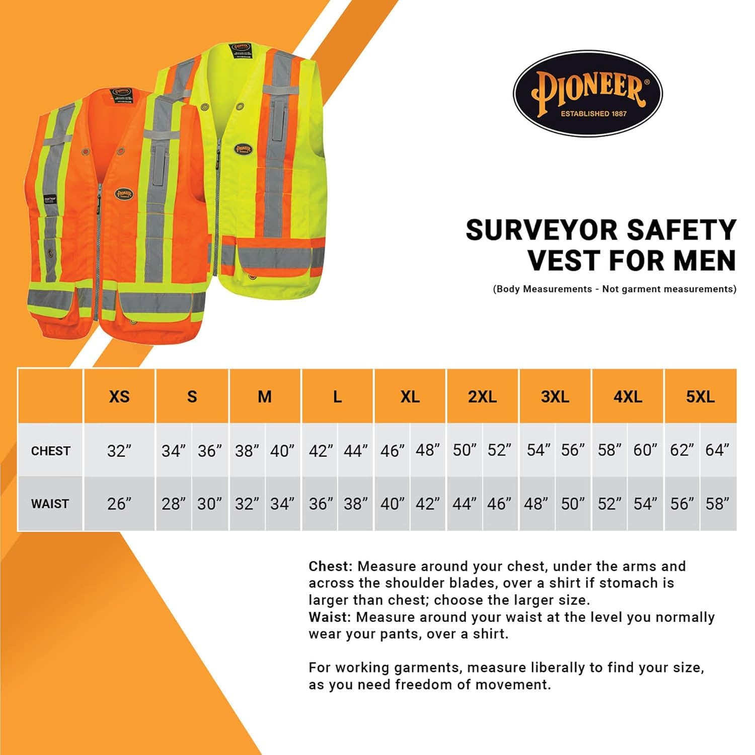 PIONEER Surveyor Safety Vest – Hi-Vis Reflective Woven 150D, 19 Pockets, Zipper