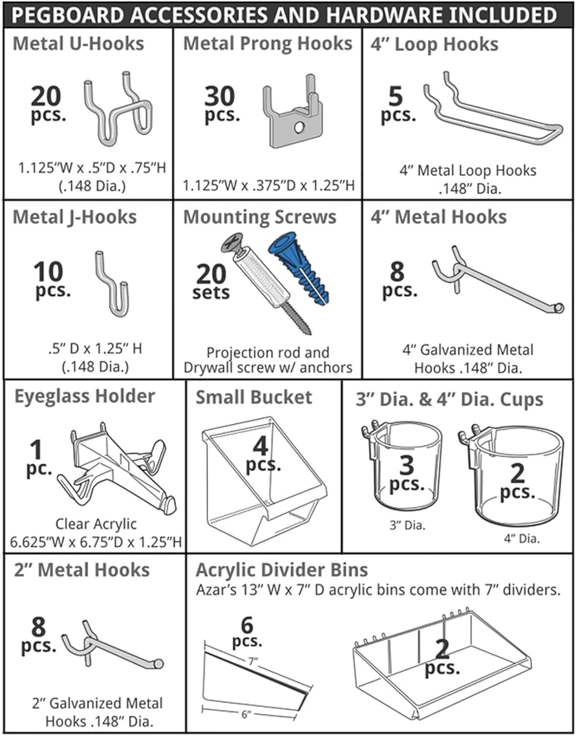Azar Displays 125-Piece Pegboard Organizer Kit