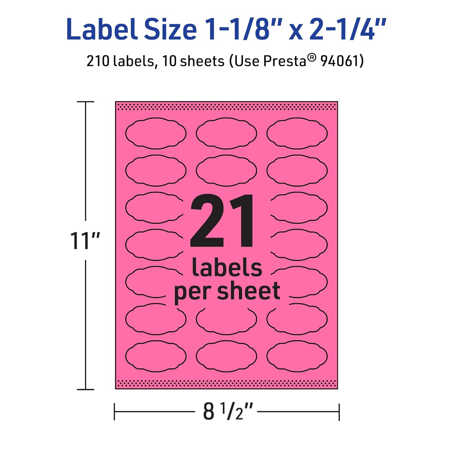 Avery Printable Oval Scalloped Labels, Sure Feed Technology, 1-1/8" x 2-1/4", Bright Pink, Print-to-the-Edge