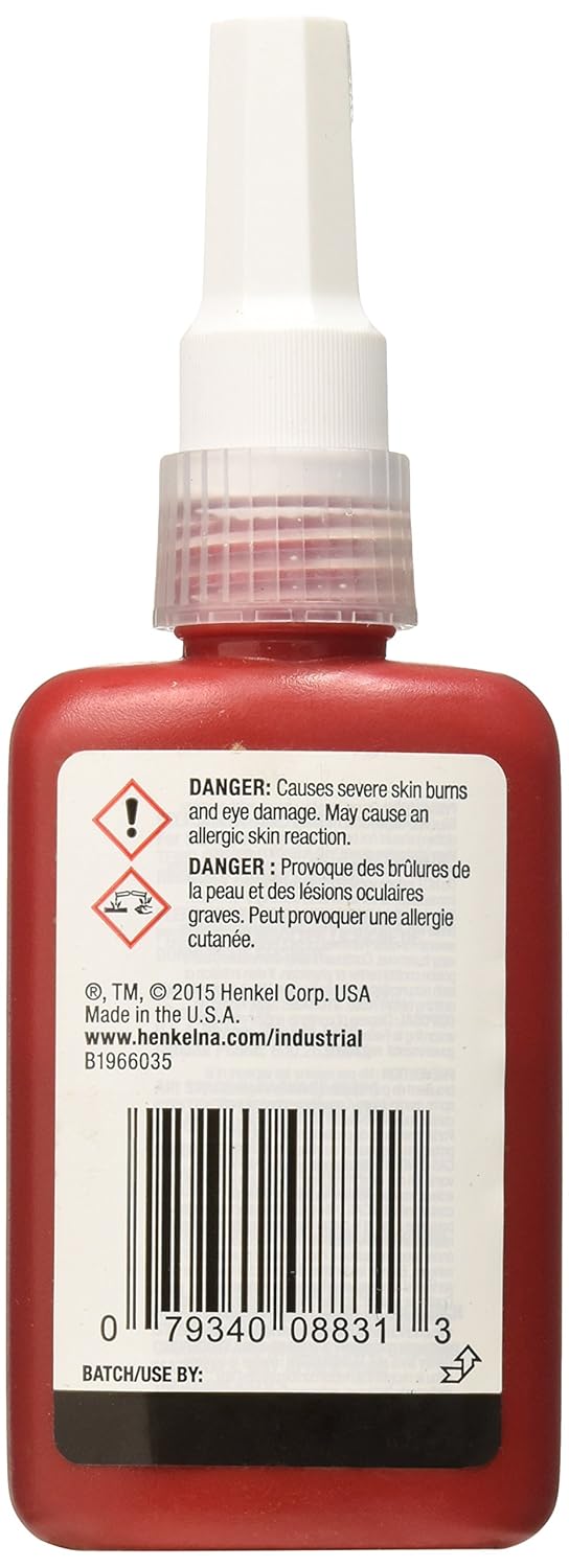 Loctite 08831 Red 088 Letter Grade A High Strength Threadlocker, 50 ml, 1.69 fl. oz. Bottle