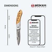 Boker Magnum 01RY818DAM Caveman Damascus Pocket Knife with 3 1/4 in. Damascus Steel Blade, Brown