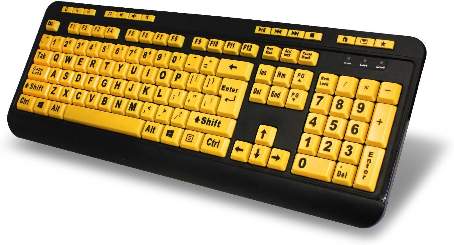 AKB-132UY - Luminous 4 X Large Print Multimedia Desktop USB Keyboard, Black Yellow No Size