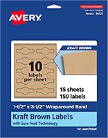 Avery Kraft Brown Wraparound Band Labels, Sure Feed Technology, 1.5" x 3.5", Cigar Band Labels, 150 Total, Print-to-The-Edge, Laser/Inkjet Printable 150 labels