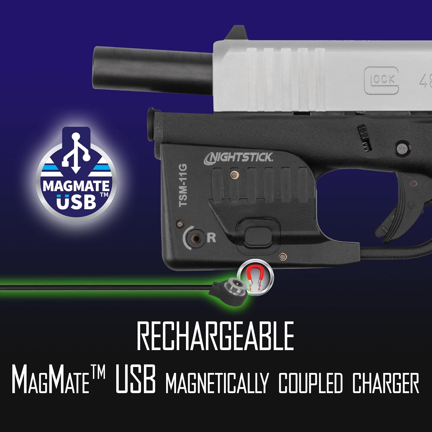 Nightstick TSM-11G 150- Lumen Rechargeable Tactical Light withGreen Laser Sight -IP-X4 Water-Resistant Handgun Lights