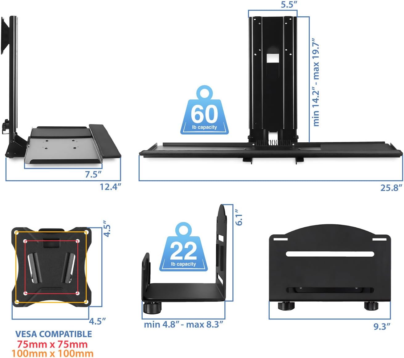 Mount-It! Monitor and Keyboard Wall Mount with CPU Holder, 25" Wide VESA Keyboard Tray (MI-7919)