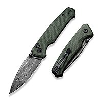 CIVIVI Altus Pocket Folding Knife with Button Lock and Thumb Stud Opener, 2.97" Damascus Blade Green Micarta Handle C20076-DS1