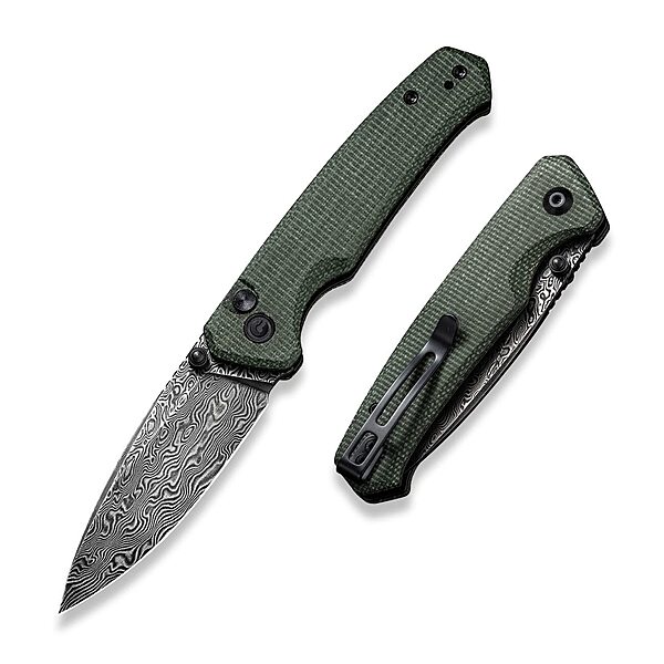 CIVIVI Altus Pocket Folding Knife with Button Lock and Thumb Stud Opener, 2.97" Damascus Blade Green Micarta Handle C20076-DS1