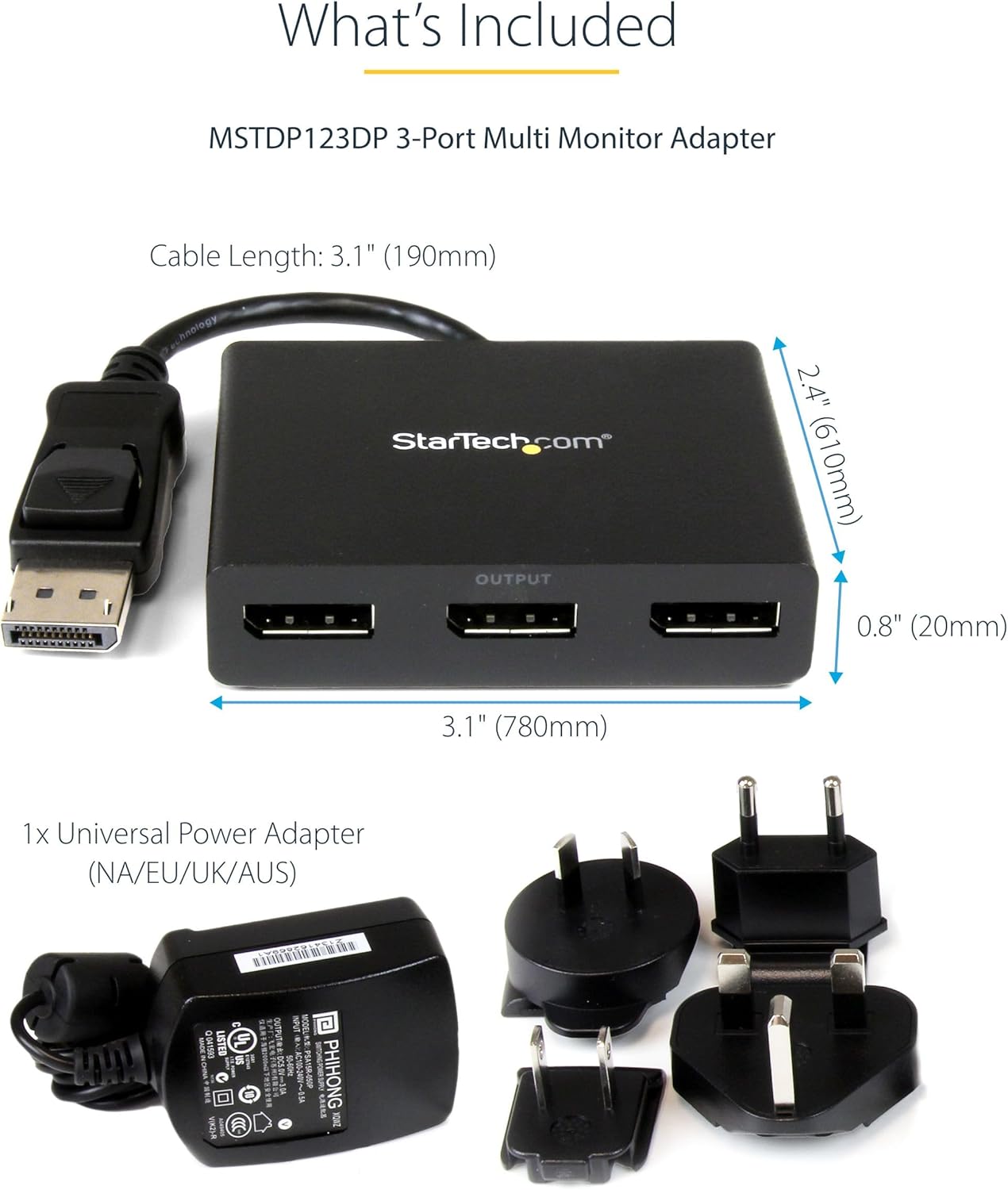 StarTech.com 3-Port DisplayPort 1.2 Splitter, DisplayPort to 3x DP Multi-Monitor Adapter
