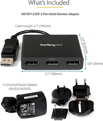 StarTech.com 3-Port DisplayPort 1.2 Splitter, DisplayPort to 3x DP Multi-Monitor Adapter