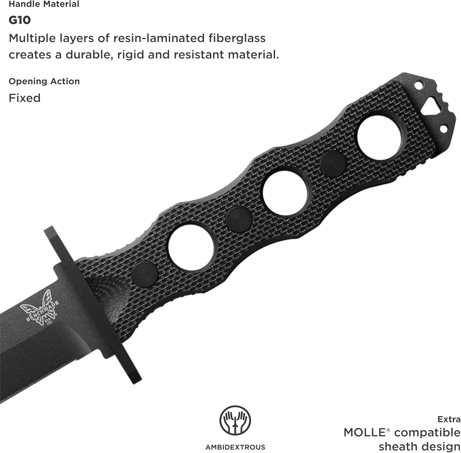 Benchmade - SOCP 185BK Tactical Knife with Black G10 Handle (185BK)