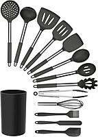 MegaChef Tool Black Utensil Set, 14 Piece, Gray and Stainless Steel