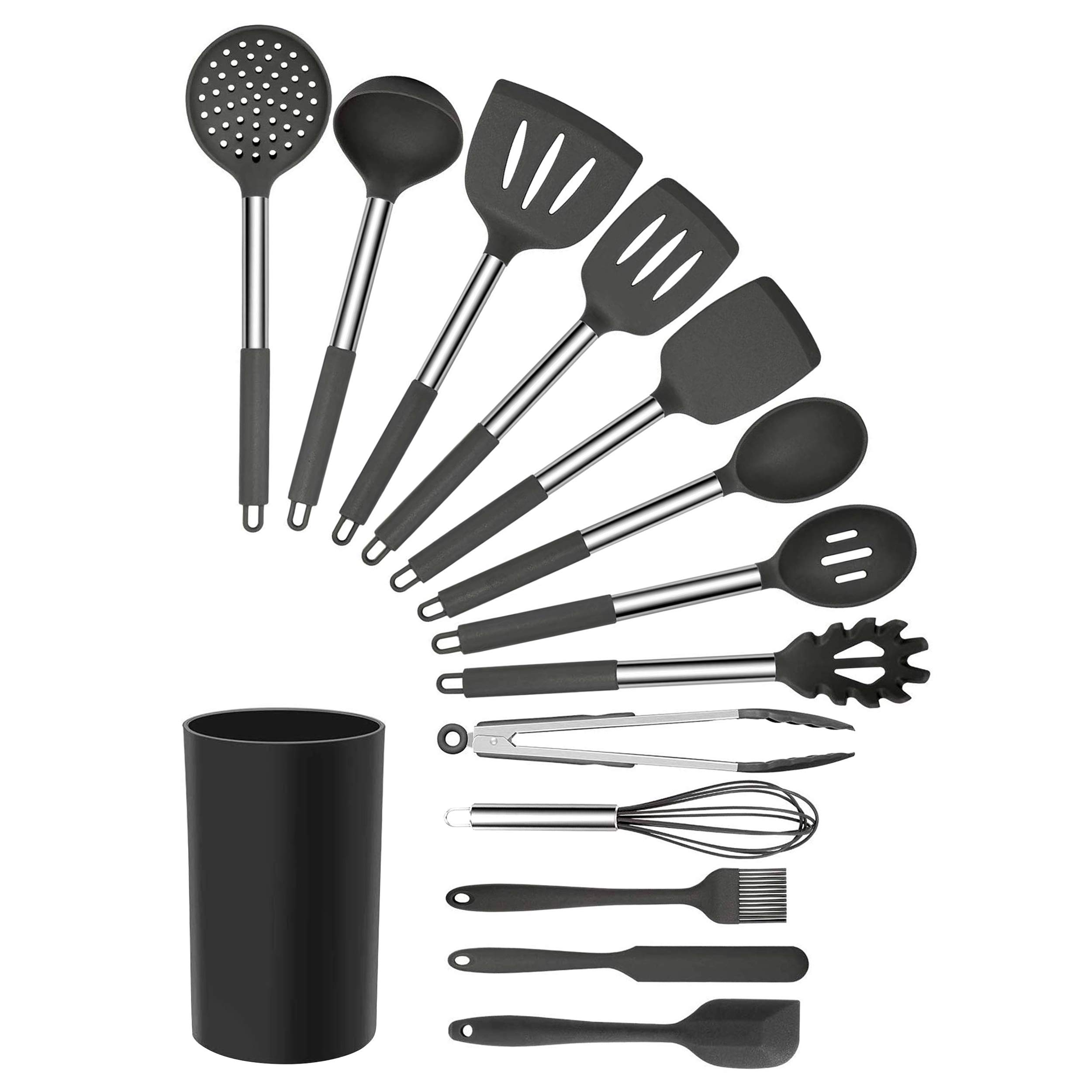 MegaChef Tool Black Utensil Set, 14 Piece, Gray and Stainless Steel