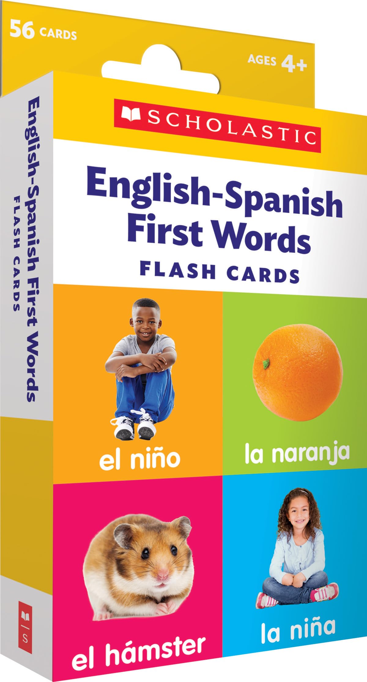 Scholastic English-Spanish First Words Flash Cards, 6-5/16inH x 3-7/16inW, Pre-K, Pack Of 56 Cards